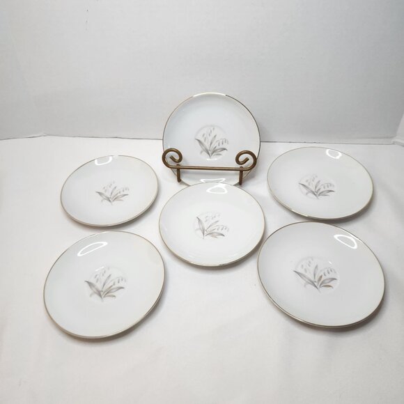 Set Of 6 VTG Kaysons Golden Rhapsody Fine China Teacup Saucers 1961 White & Gold - Picture 1 of 5